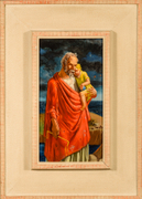 GEORGE MARINKO (1908&ndash;1989), "Old Man Holding Child," about 1935&ndash;42. Oil on Masonite, 14 x 7 1/2 in. (detail). Showing original painted frame.