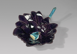 Fine Chinese Aubergine Glazed Porcelain Lotus Leaf Wine Cup