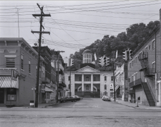 View of Meigs County Courthouse from Ohio Roverbank, OH 7, Pomeroy, OH, 1977