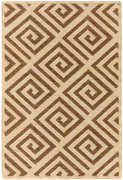 bacchus 1'6" x 2'3" sample in the desert colorway. it is beige with swirly diamond brown lines. it looks similar to greek key