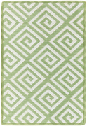 bacchus 1'6" x 2'3" sample in the green colorway. it is green with swirly diamond white lines. it looks similar to greek key