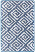 bacchus 1'6" x 2'3" sample in the navy colorway. it is blue with swirly diamond white lines. it looks similar to greek key