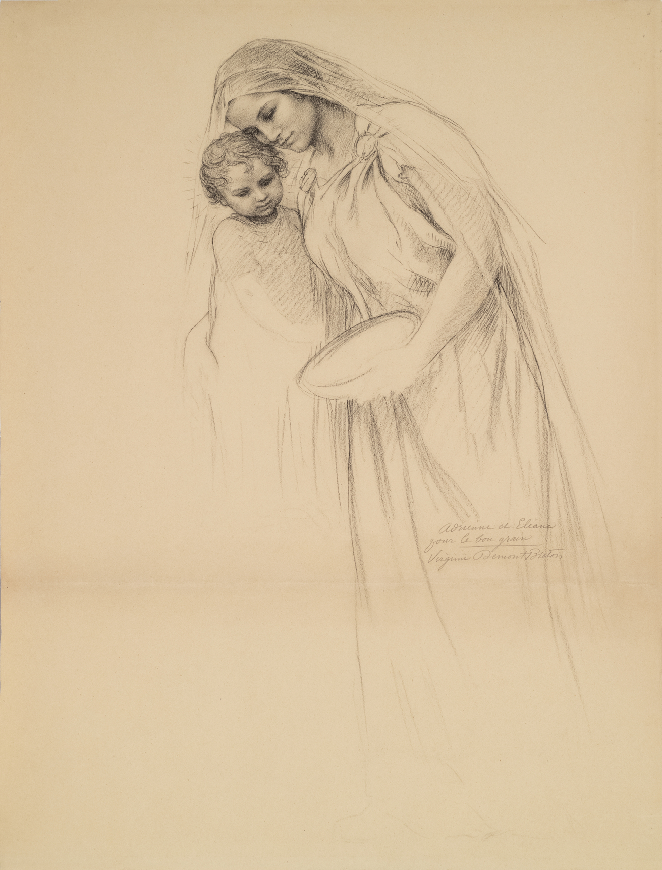 Adrianne and &Eacute;liane, For The Good Grain    Charcoal on paper 30 5/8 x 21 3/8 inches