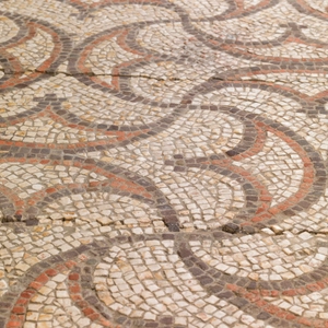 Two sections of Roman mosaic with geometric pelta pattern, England, Hampshire, c.360 AD