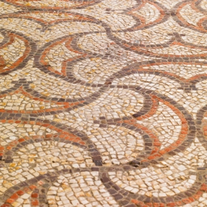 Two sections of Roman mosaic with geometric pelta pattern, England, Hampshire, c.360 AD