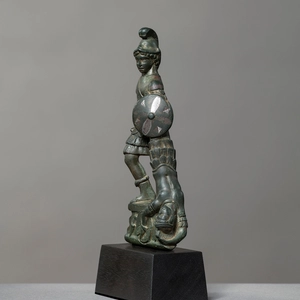 Roman sculptural dagger hilt showing Achilles and the vanquished Hector, Gaul, c.1st-2nd century AD