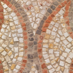 Two sections of Roman mosaic with geometric pelta pattern, England, Hampshire, c.360 AD