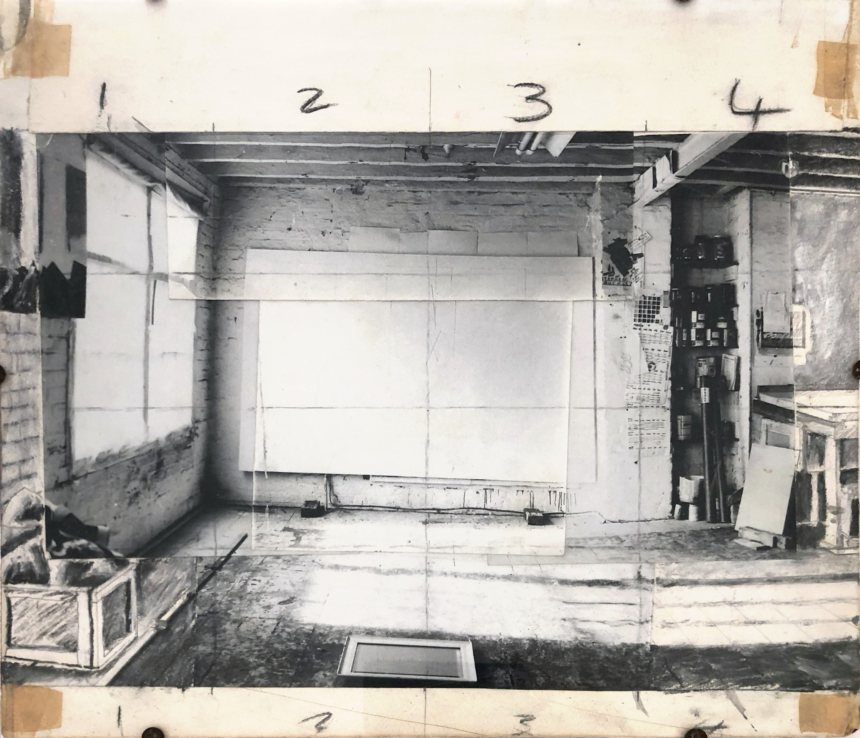 Studio at 6 Willow Street, Shoreditch, London, that Hallam shared with her husband Clyde Hopkins and the painter David Redfern,...