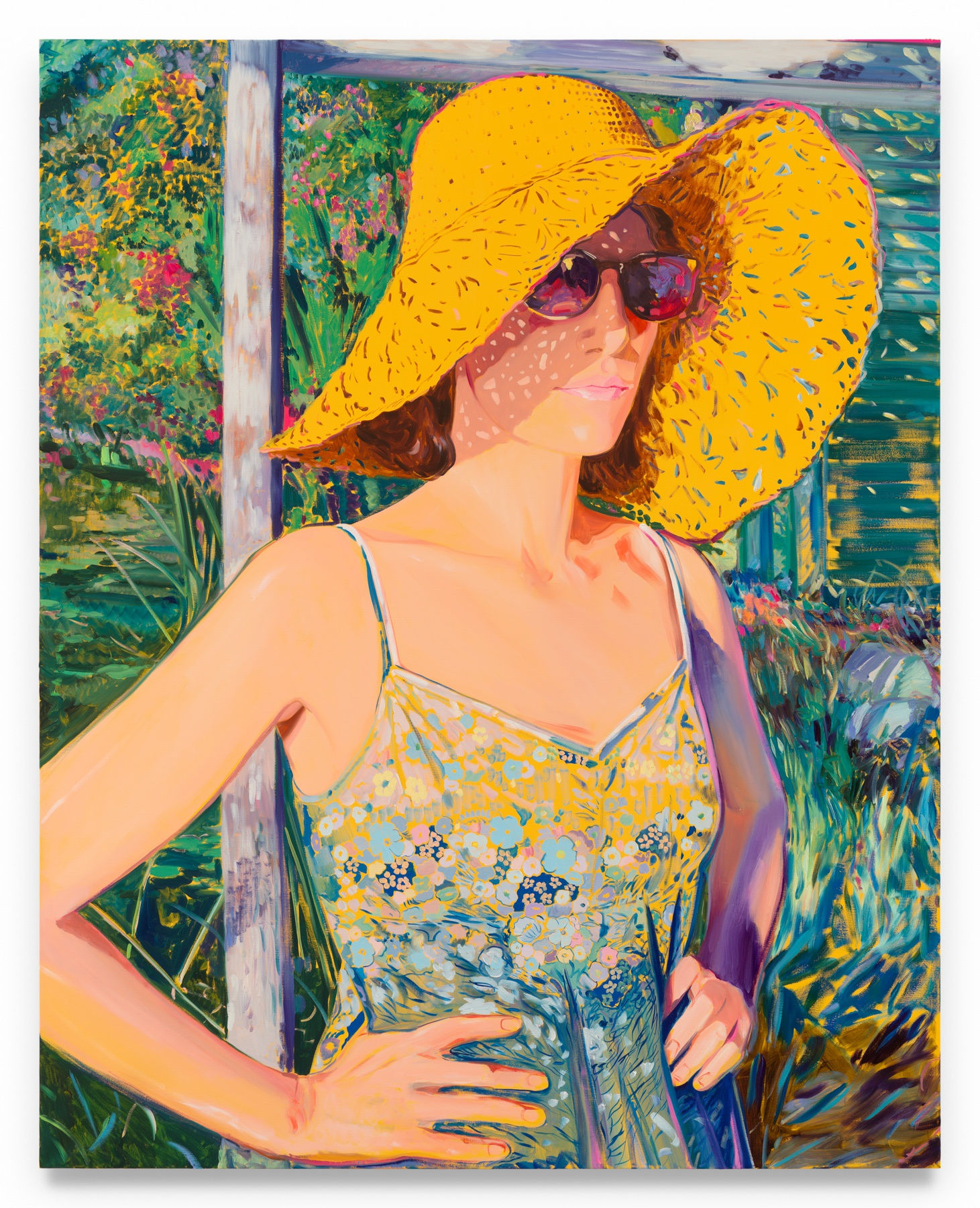 SEBASTIAN BLANCK Isca in a Floral Dress Sunhat (Yellow), 2024 Oil on canvas 80 x 64 inches 203.2 x 162.6...