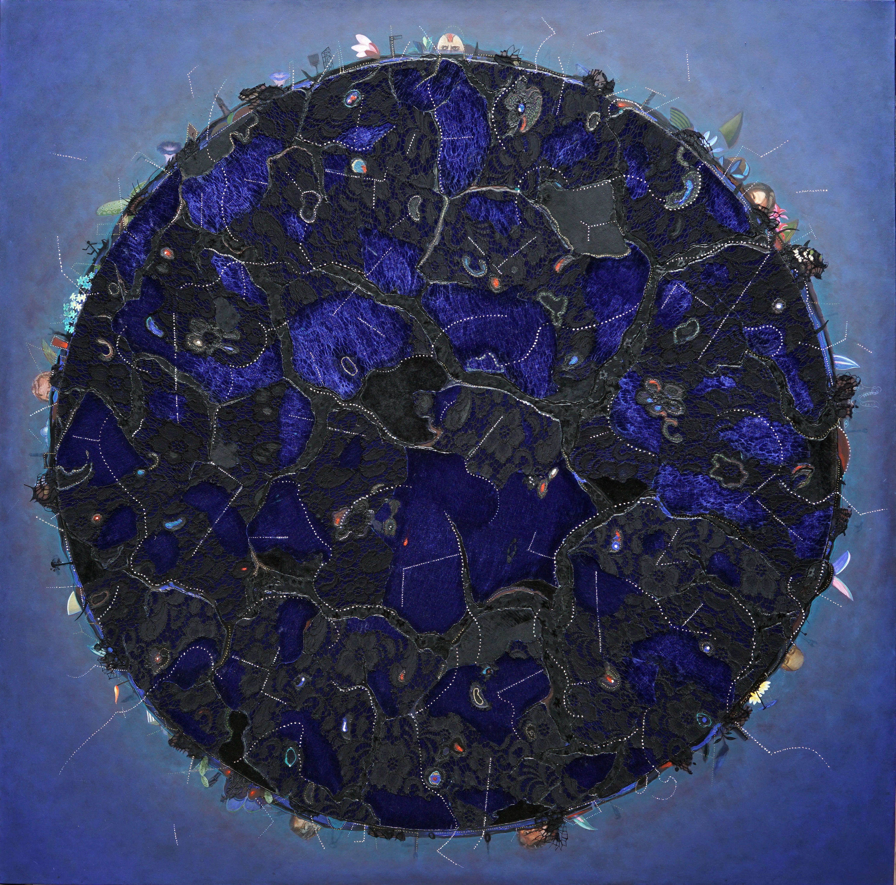 Jagannath Panda The Shadow of a Blue Moon 60 x 60 Inches Acrylic, Fabric, Glue 2019 Image Credit : Jagannath...