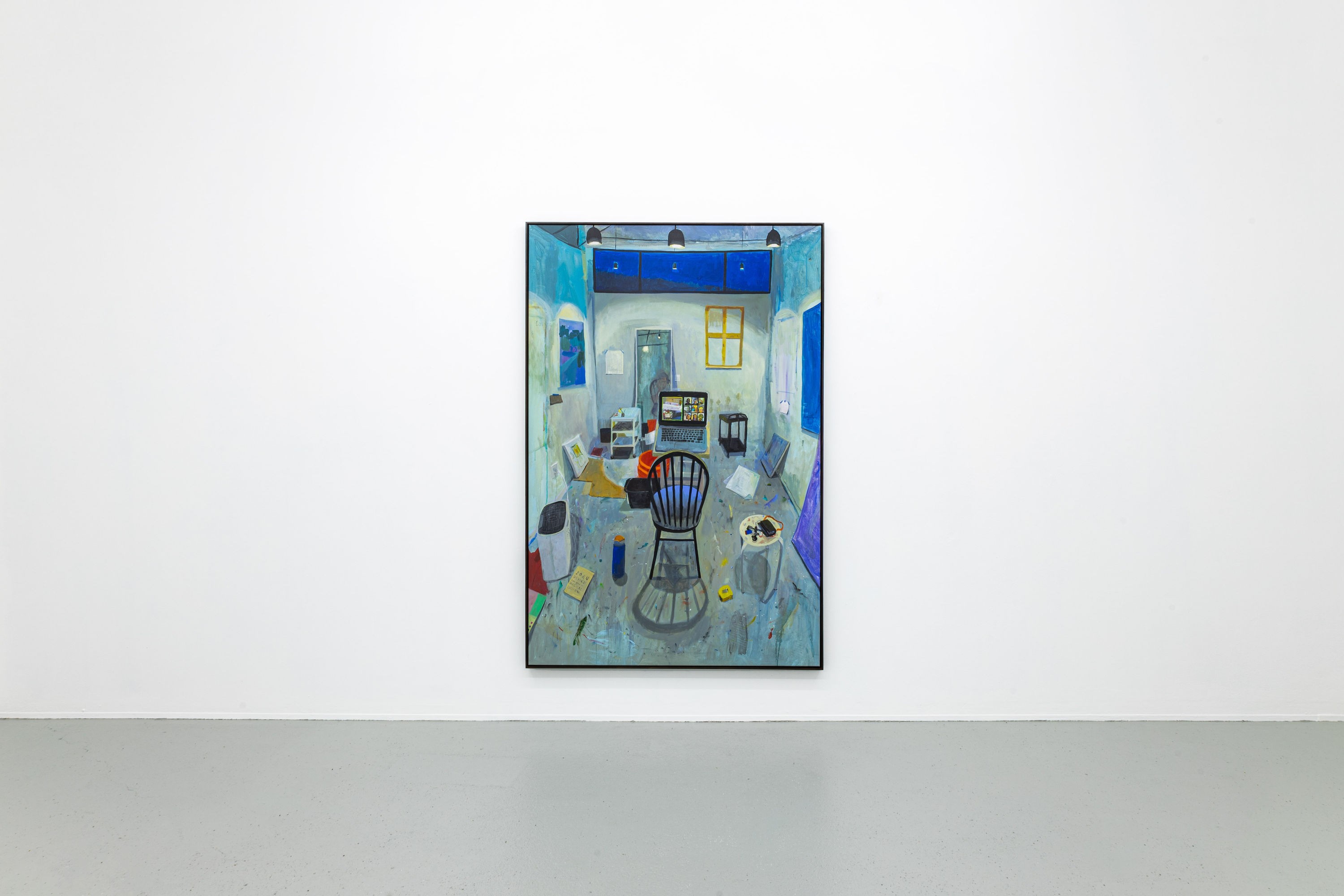 In the painting Blue Studio / Zoom Funeral the viewer is privy to a profoundly intimate moment. As the artist...