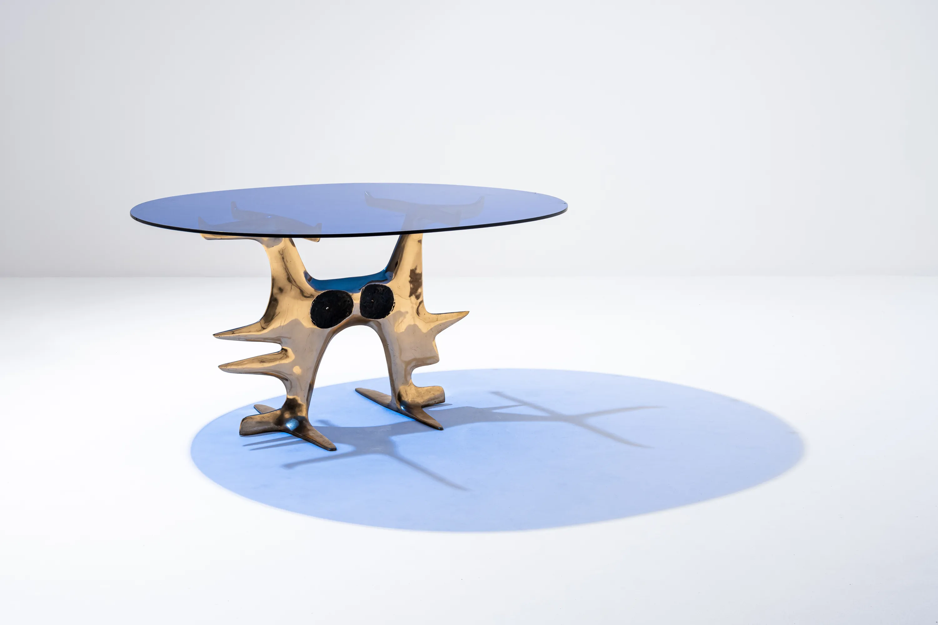 Victor Roman, Bronze table with blue plexiglas top