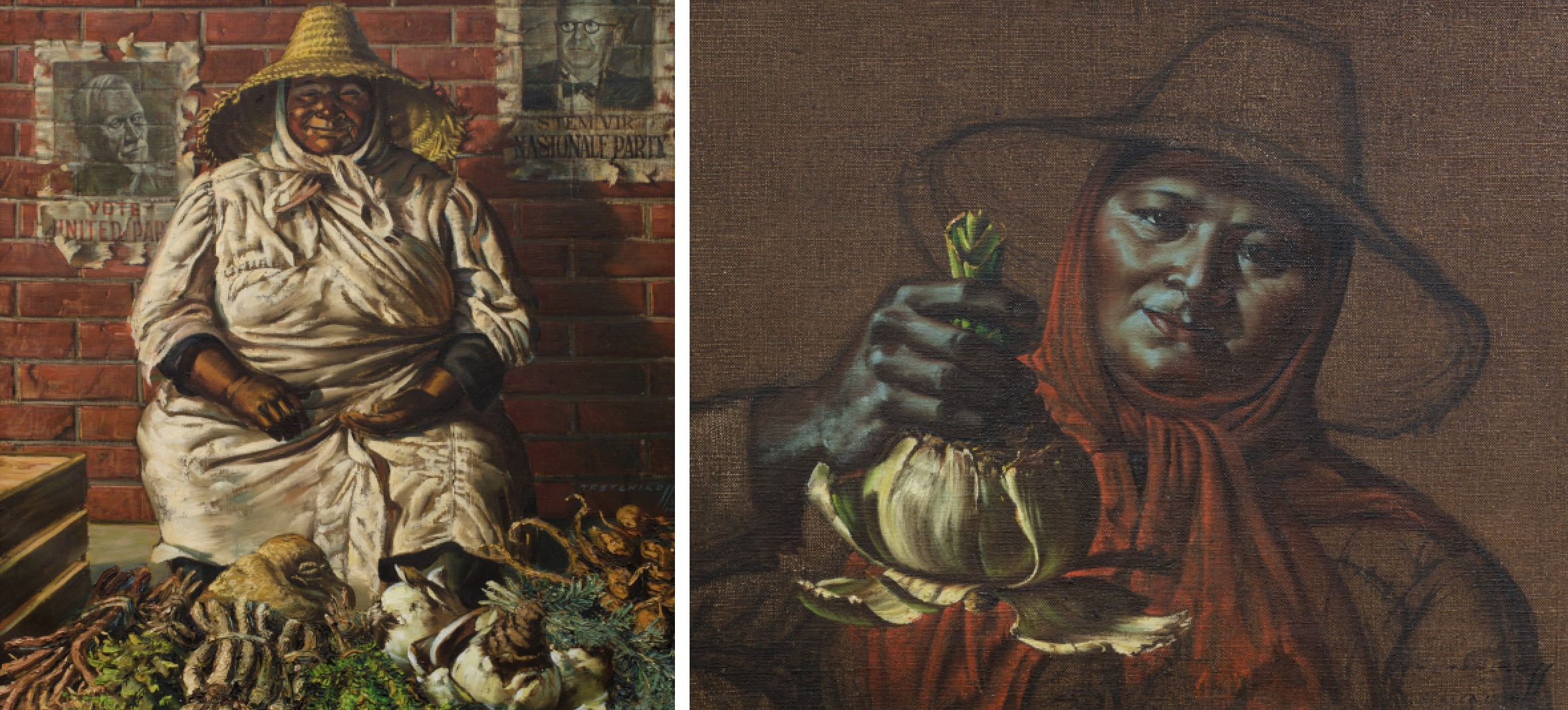 Mrs Kleinsmidt depicted in Herb Seller (1949) [left] and Herb Seller (1950) [right]