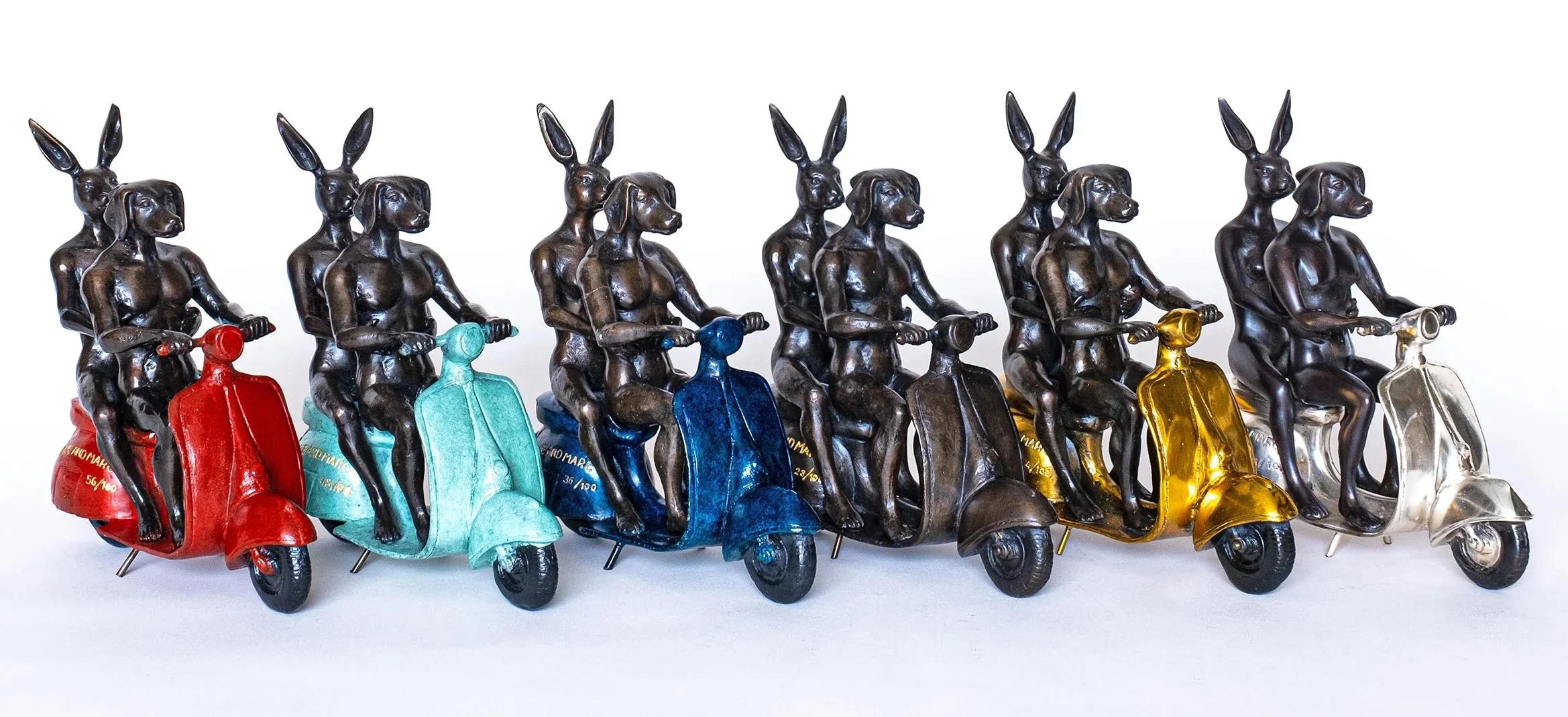 Gillie and Marc, Vespas, Bronze Sculptures