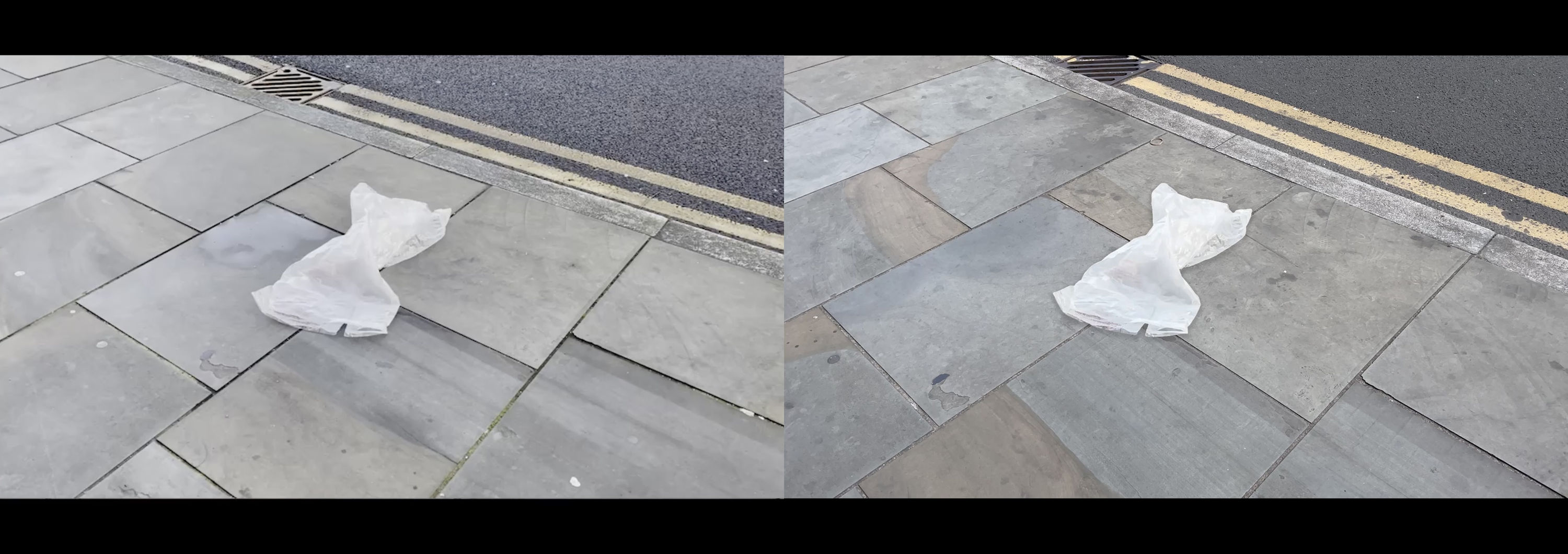 Stills from Peter Liversidge, Untitled, 2022. Pair of 46 second films