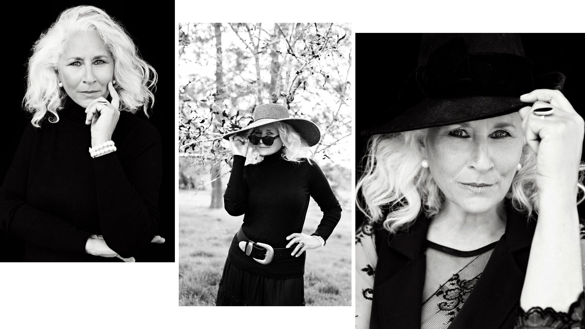 3 Side by Side BW Photos of Karen Dover
