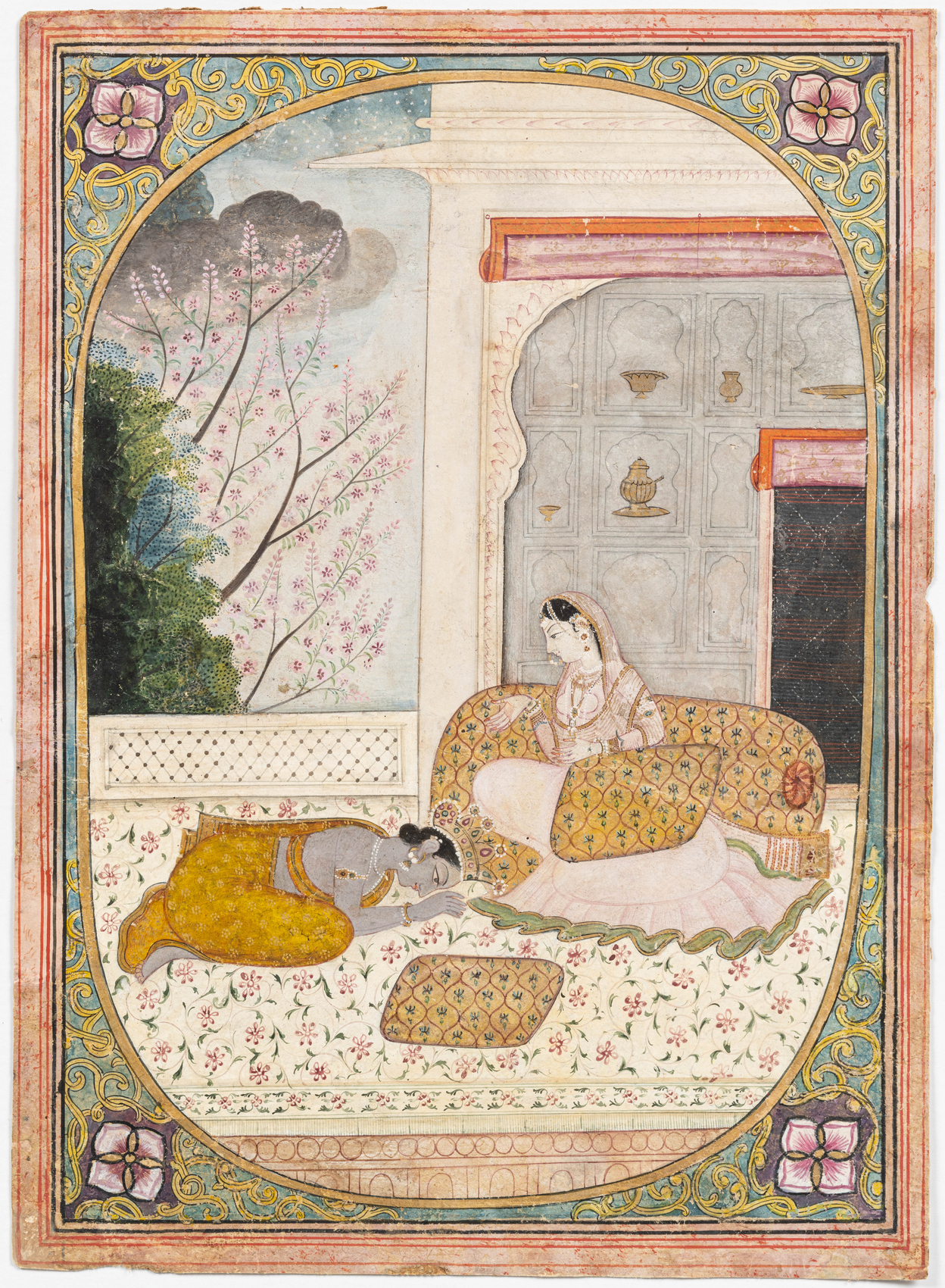 ILLUSTRATION TO A RASIKAPRIYA SERIES: KRISHNA PAYING HOMAGE TO RADHA