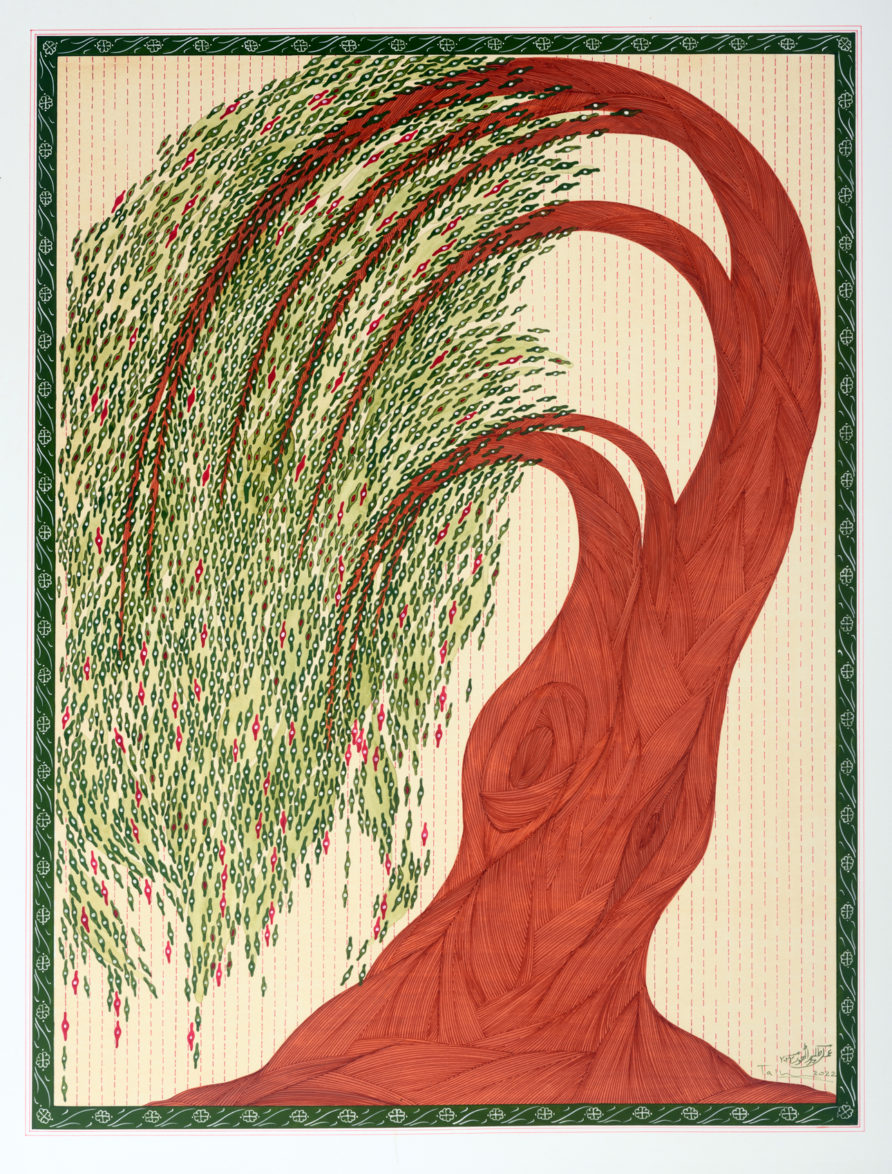 Talha Rathore, Circumscribed Adaptations III, 2022,&nbsp;Gouache, tea stain and archival pen on wasli paper,&nbsp;23 &frac14; x 17 ⅛ in (59 x 43.5 cm), RATTA036