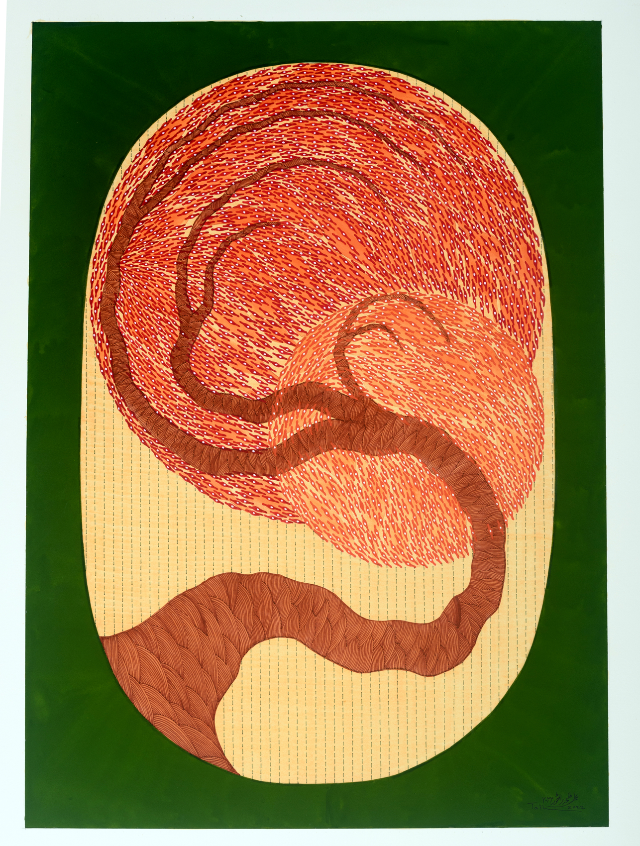 Talha Rathore, Exuberance I, 2022,&nbsp;Gouache, tea stain and archival pen on wasli paper,&nbsp;22 ⅛ x 16 in (56.2 x 40.6 cm), RATTA033