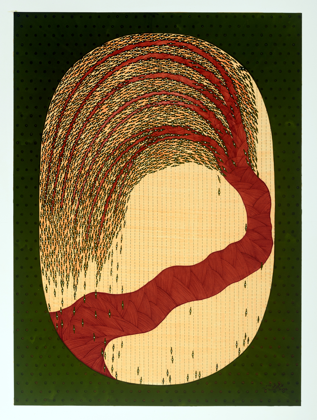 Talha Rathore, Exuberance IV, 2022,&nbsp;Gouache, tea stain and archival pen on wasli paper,&nbsp;22 ⅛ x 16 in (56.2 x 40.6 cm), RATTA035