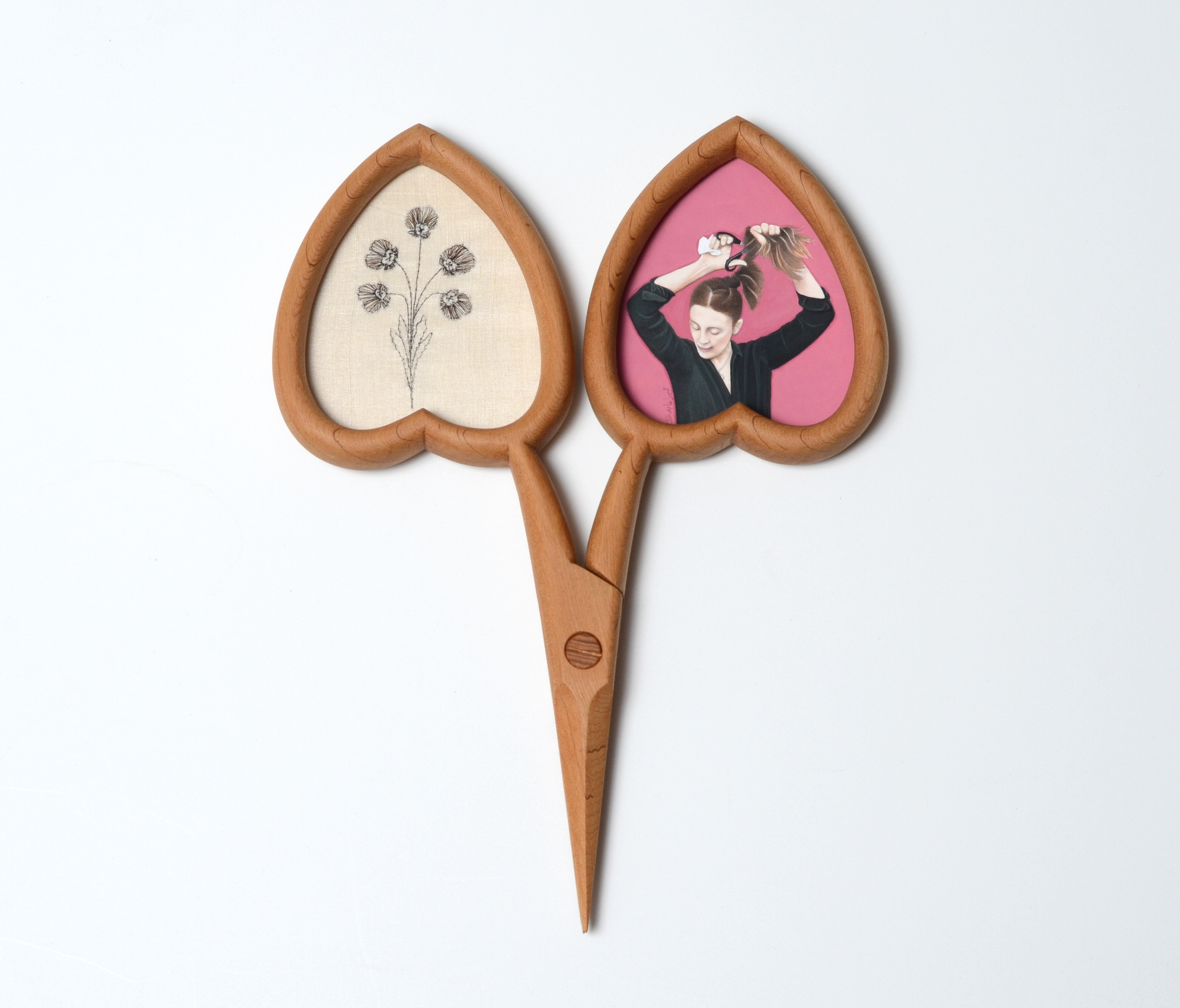 Humaira Abid, WOMEN, LIFE, FREEDOM - II, 2025,&nbsp;Pine, pigments on handmade wasli paper, museum acrylic, silk embroidered with human hair,&nbsp;12 &frac14; x 9 x 1 in (31.1 x 22.9 x 2.5 cm), ABIHU002