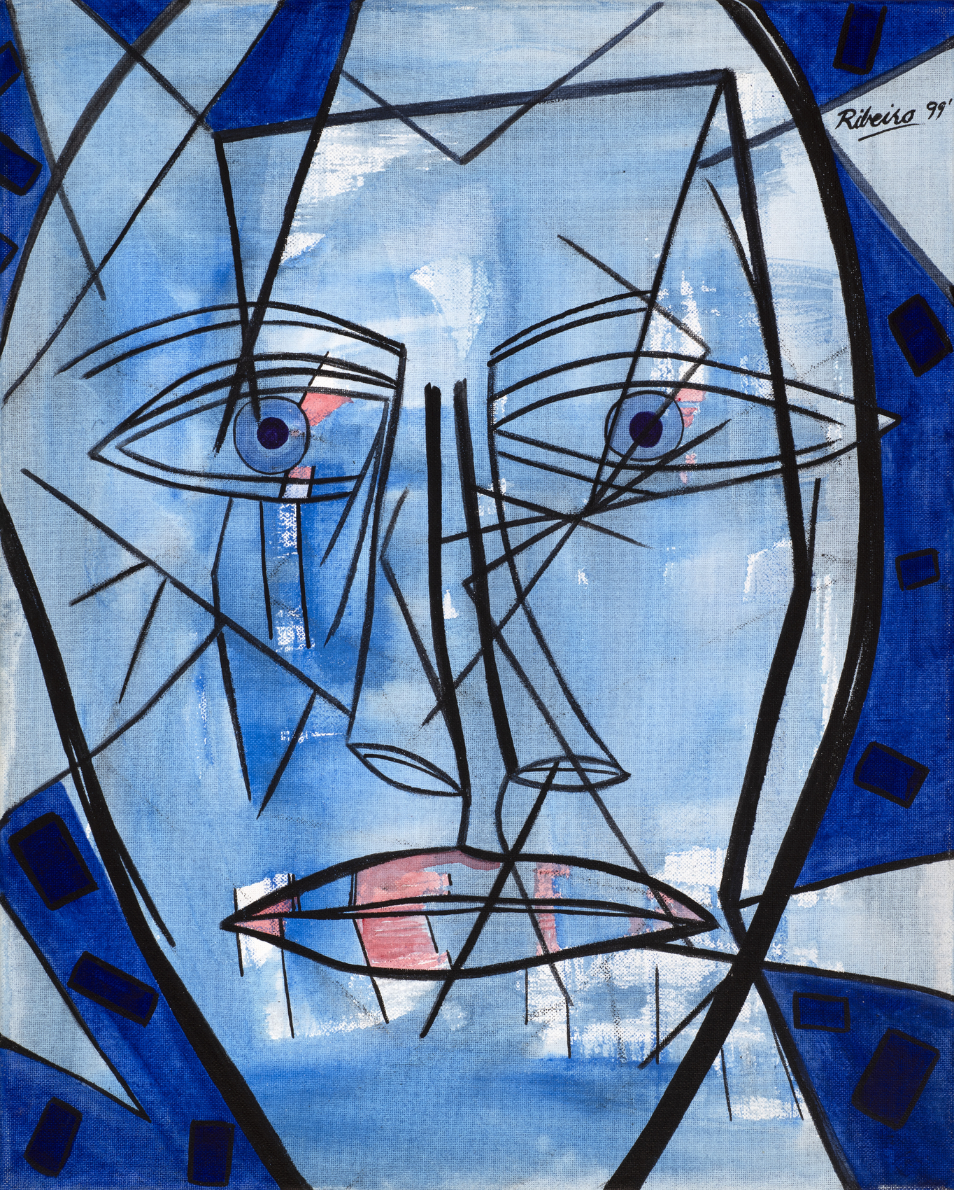 Lancelot Ribeiro, The Imagined 'W.S' (The Bard) as a Young Man, 1999, Acrylic and pen on canvas, 19&nbsp;⅔  x 15&nbsp;⅔  in (50 x 39.9 cm), RIBLA056