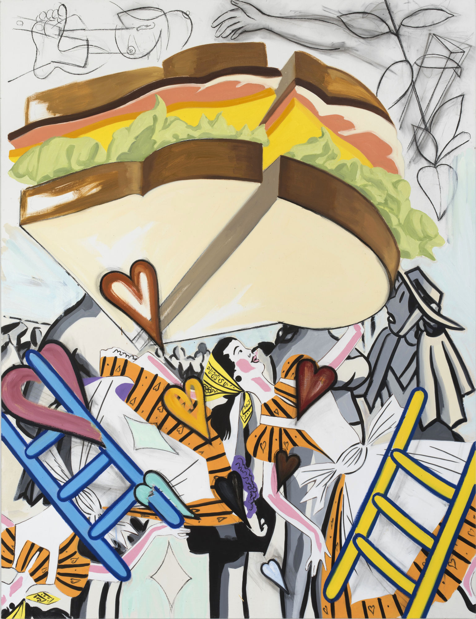 David Salle, Flying, Rainbow, Sandwich (2019); Self-Ironing Pants & Other Paintings at Thaddaeus Ropac Paris Marais 2020