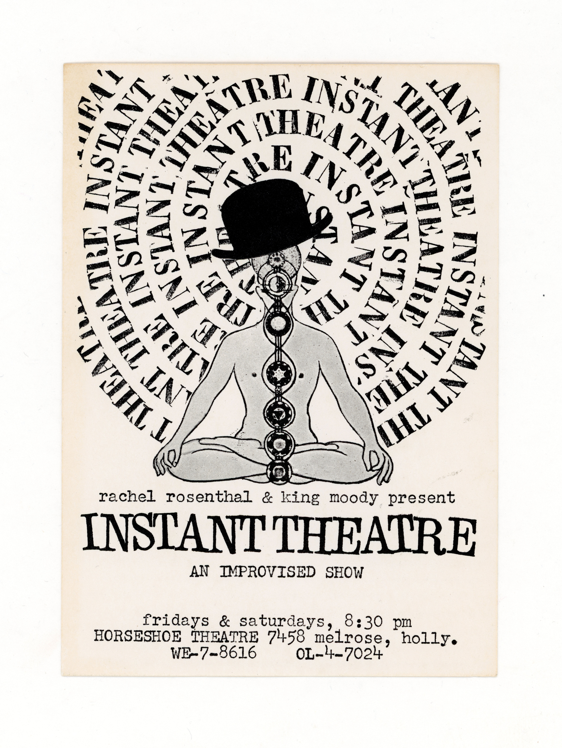 Instant Theatre postcard, 1963. Designed by Rachel Rosenthal