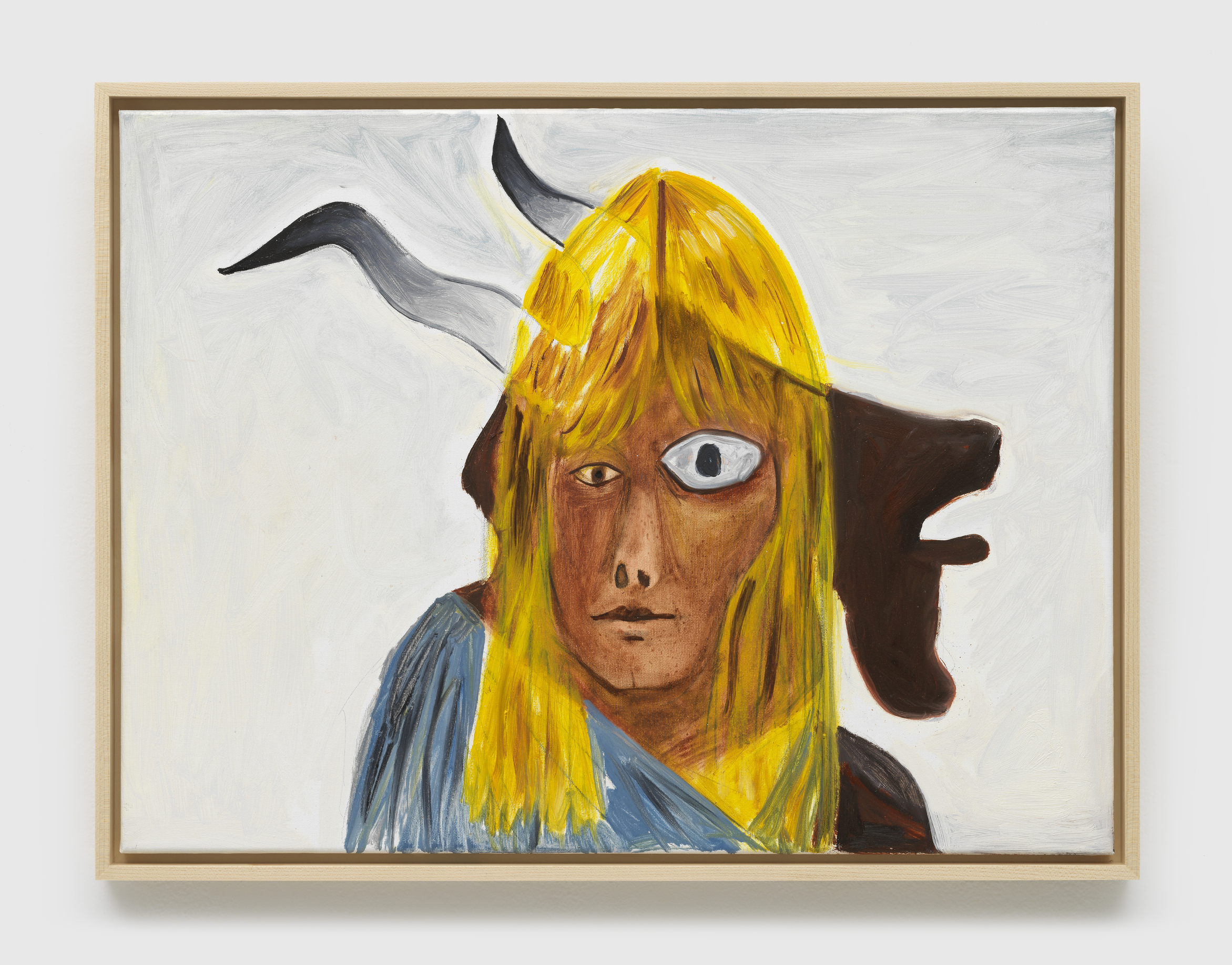 Jason Fox, Demigod, 2024, acrylic, oil, and pencil on canvas, 18 x 24 x 5/8 in. Courtesy of David Kordansky Gallery.