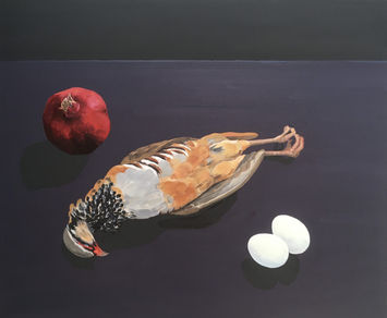 Flan Flanagan  Slate Purple Landscape - Partridge, Pomegranate, Eggs, 2019