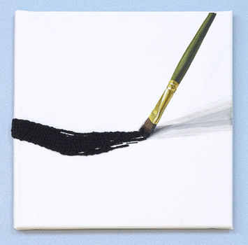 bs_flat brush black 30x30 acryl,yarn on canvas