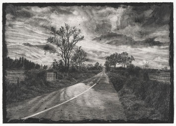The Long Road, charcoal & wash on paper, 50 x 70 cm