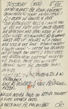 Indiana's journal page for August 8, 1961; the page consists of only text, no sketches