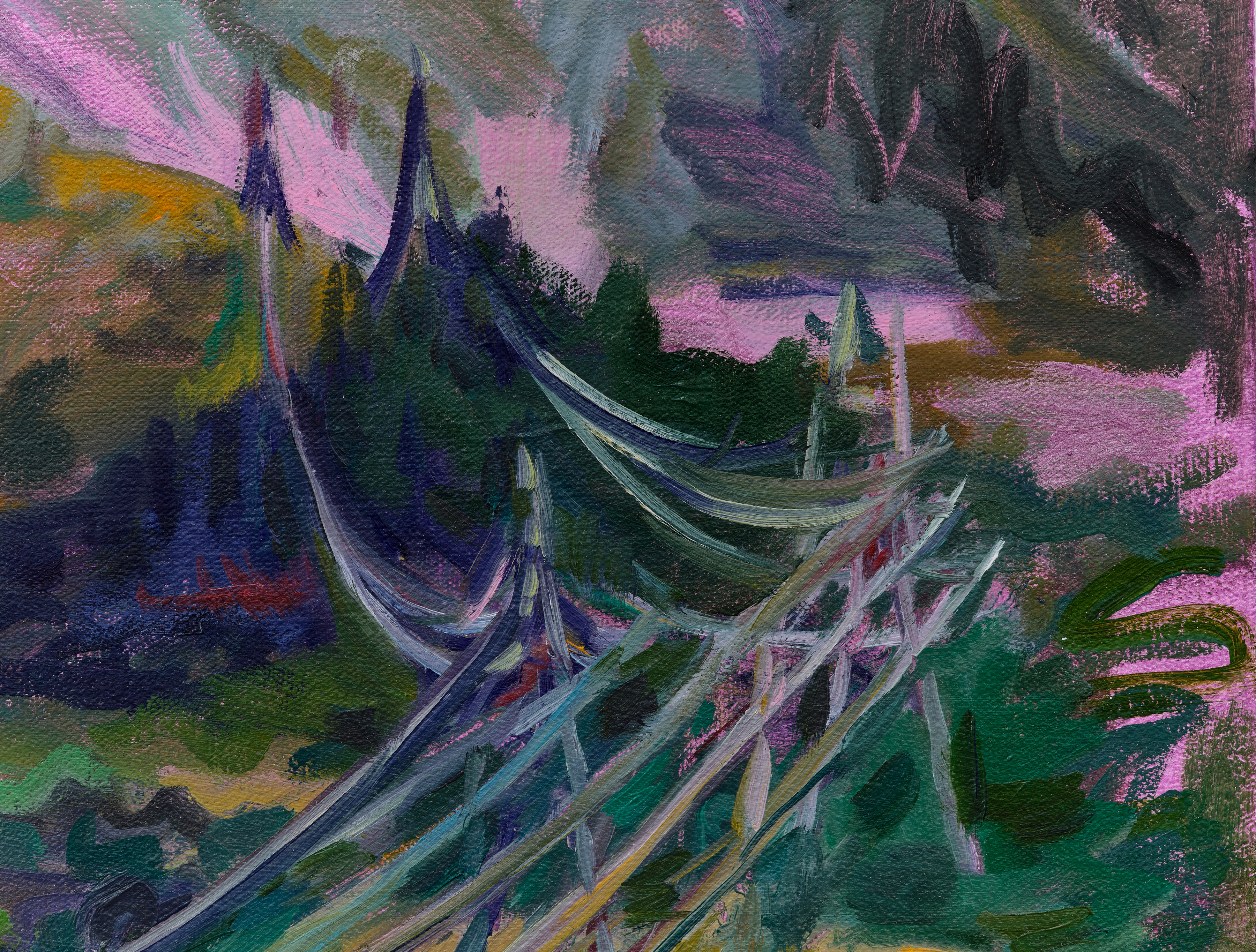 Detail of electrical lines in Mira Dancy's "From the Meadows to Millard"