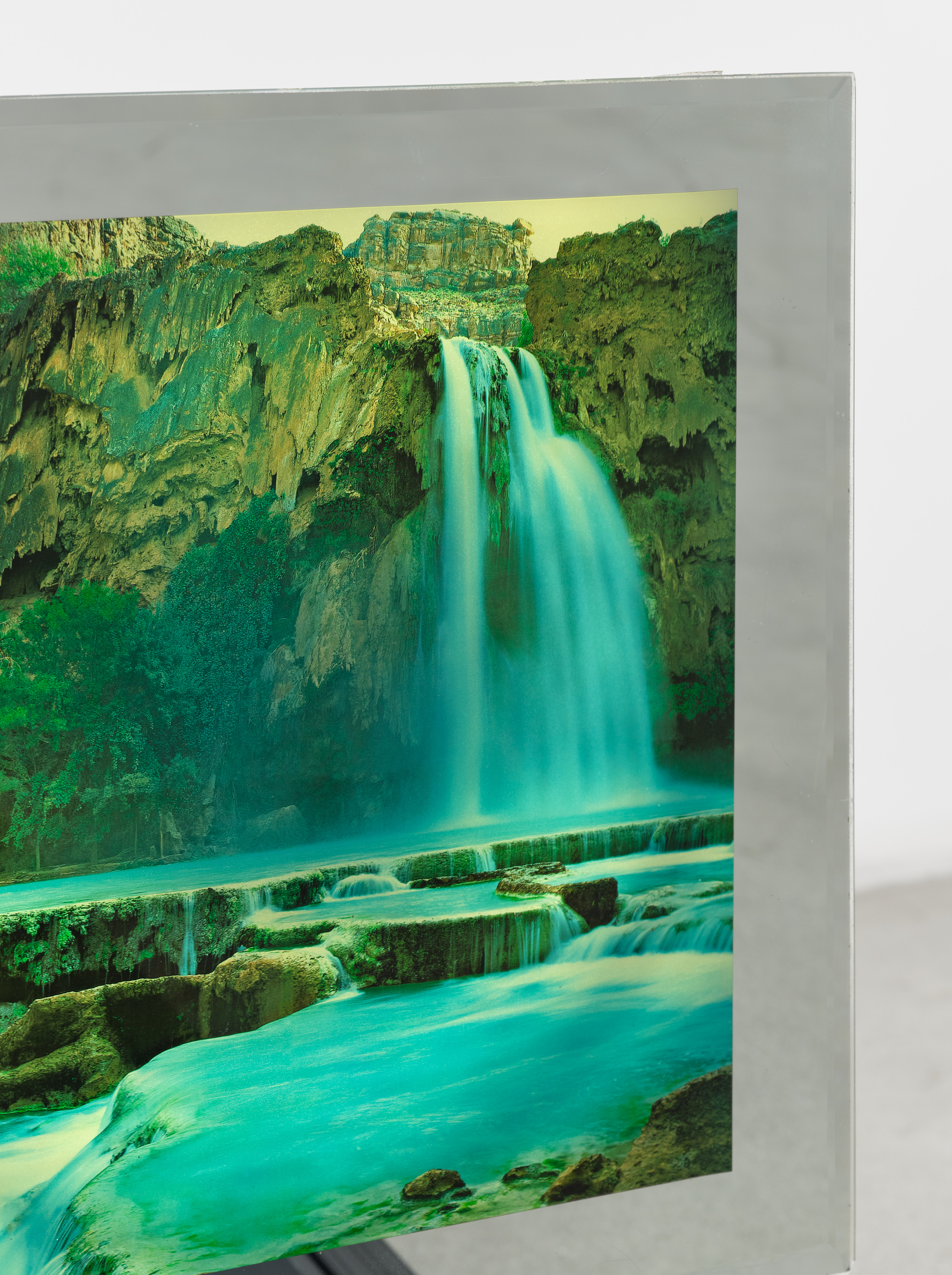 A detail of an animated photograph of a waterfall in Rachel Youn's "No Pain No Gain"