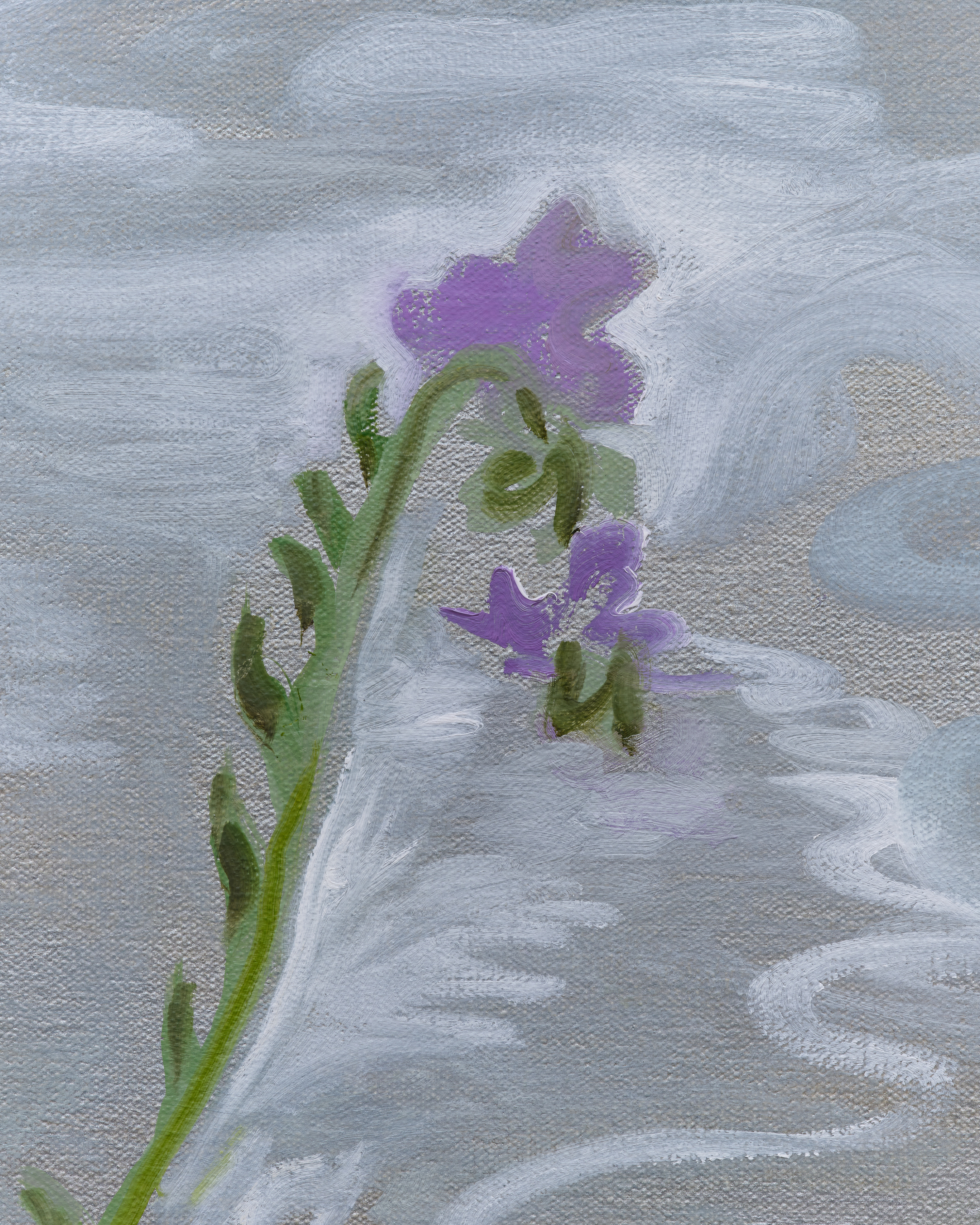 Detail of a purple flower in Mira Dancy's "Scorpion Weed"