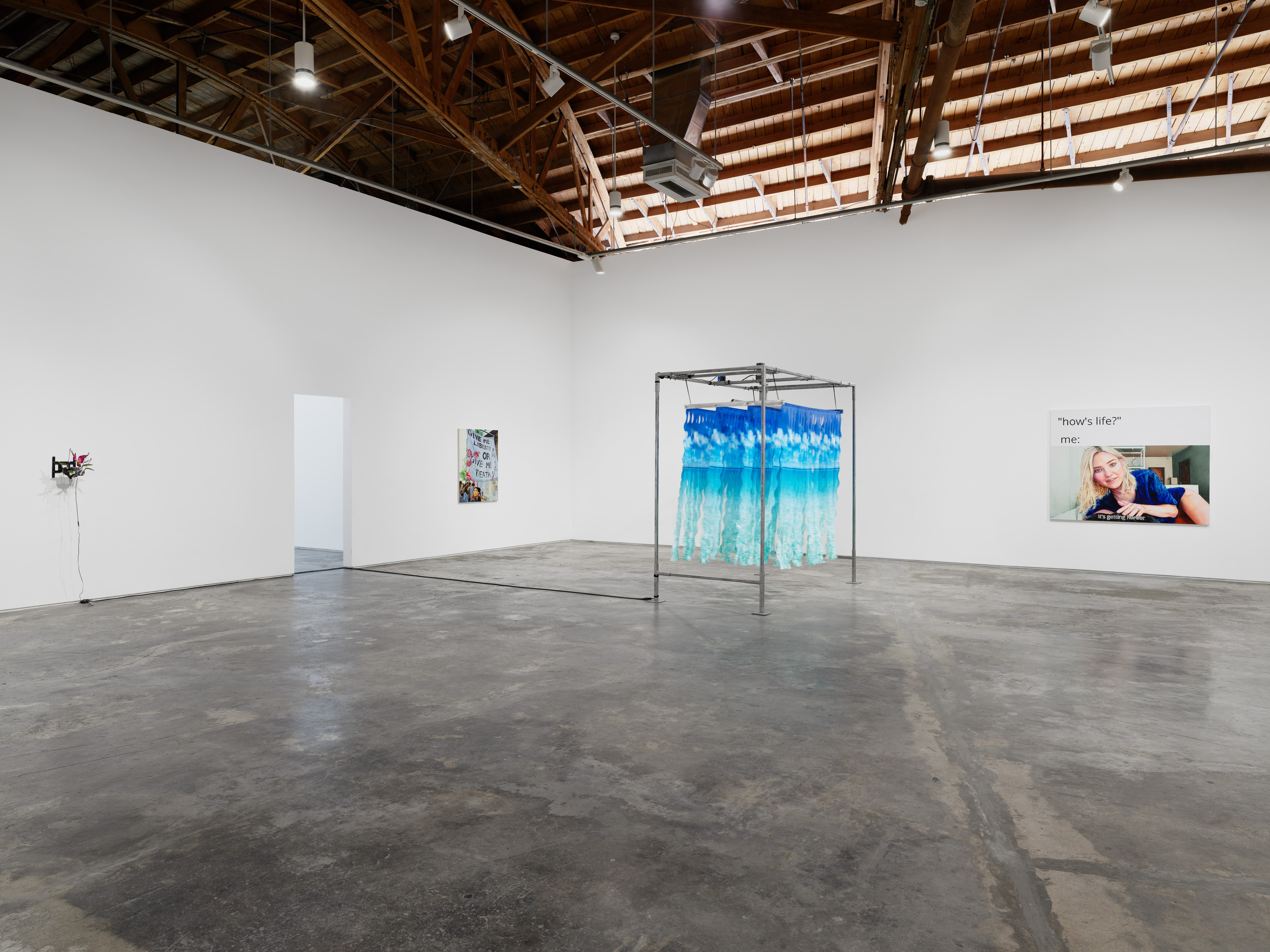 Installation view of "Factory Doomscroll" at Night Gallery
