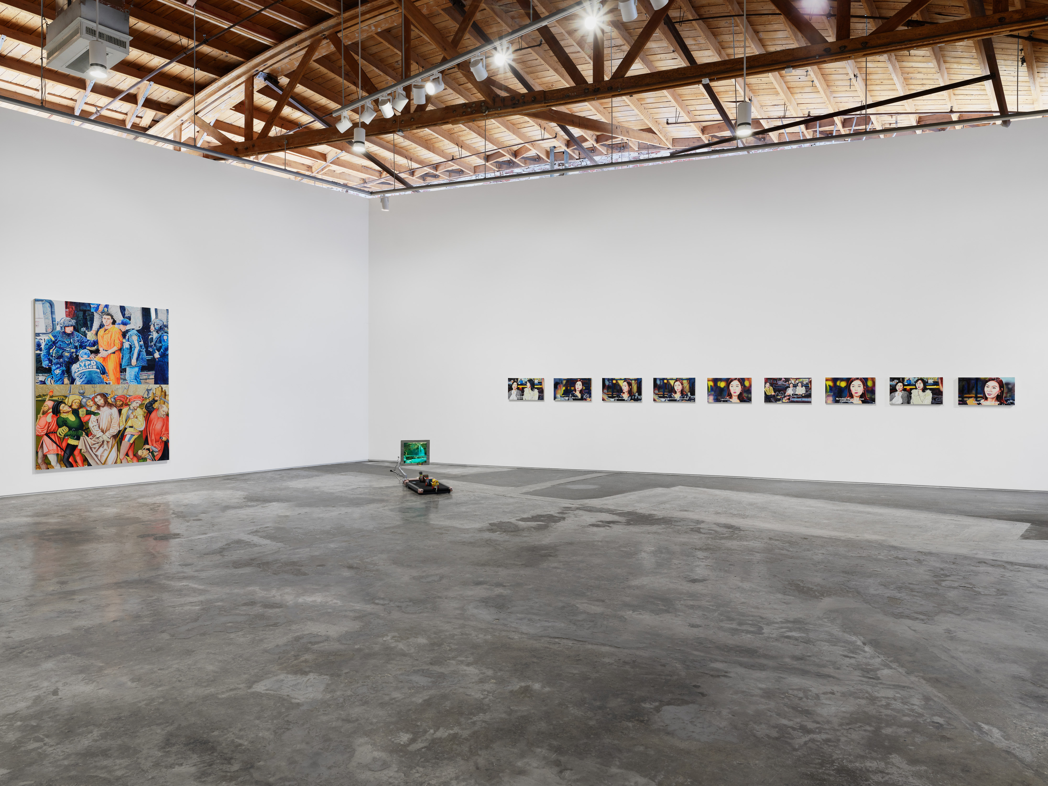 Installation view of "Factory Doomscroll" at Night Gallery