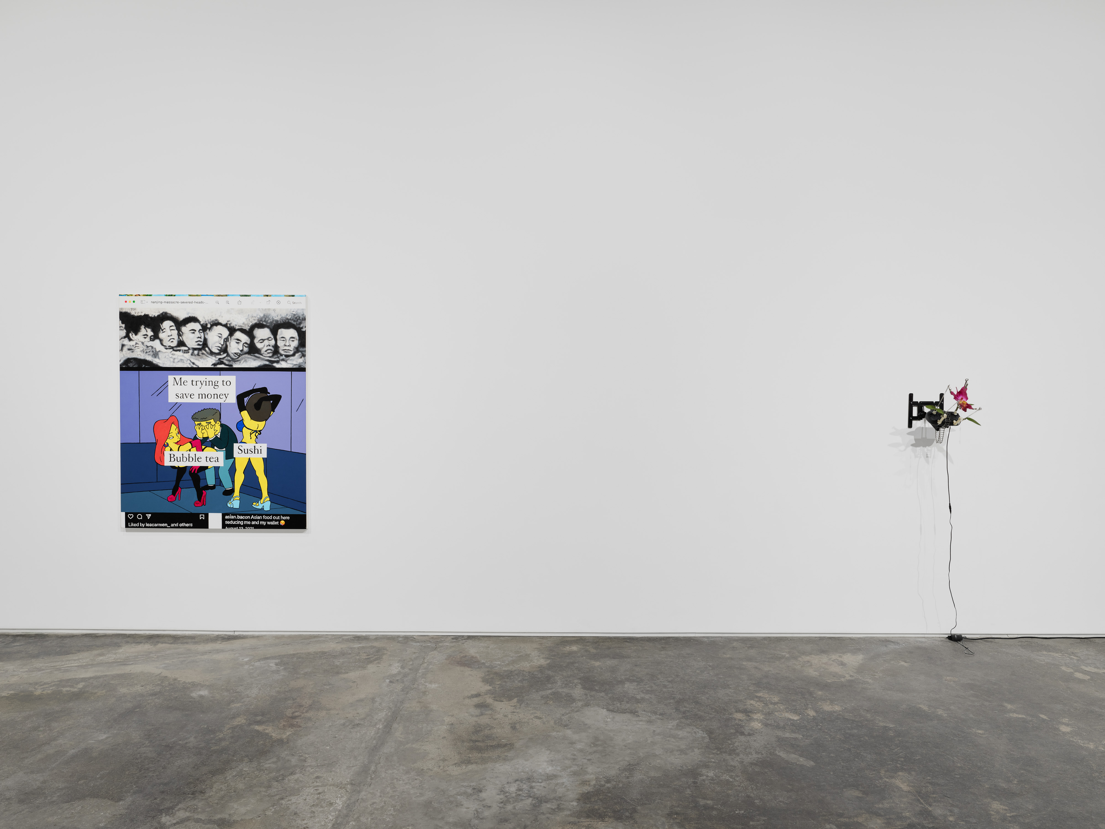 Installation view of "Factory Doomscroll" at Night Gallery