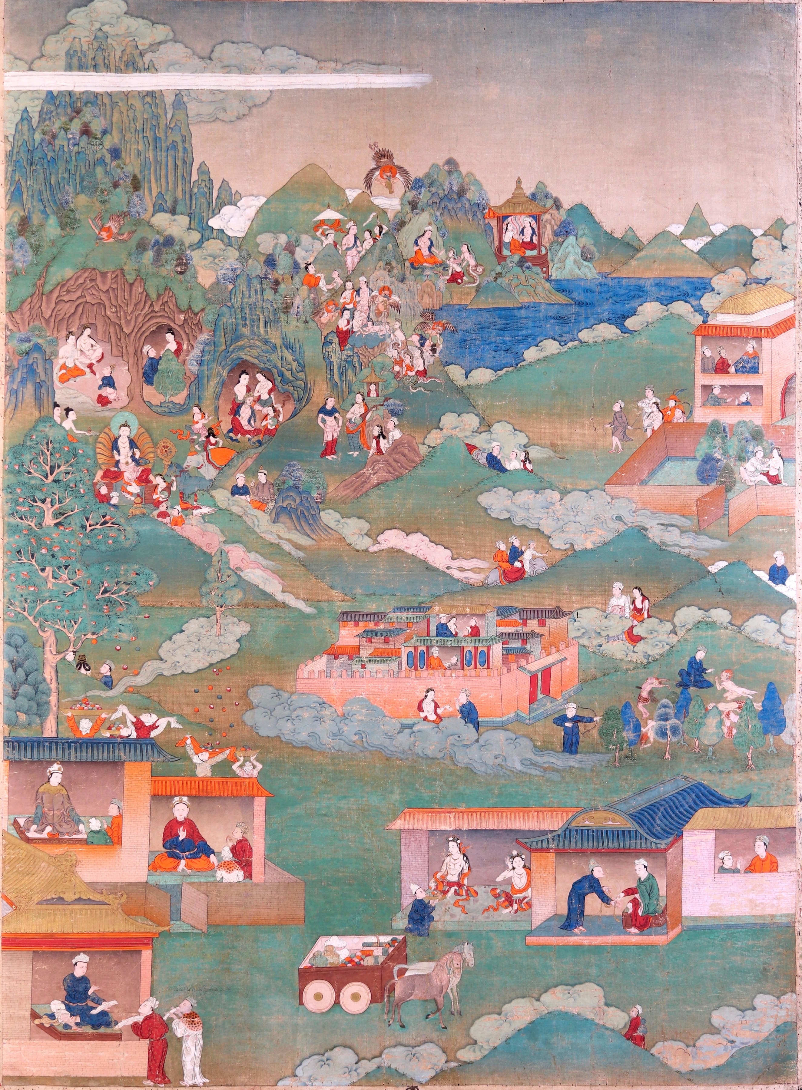 This painting is from a series depicting the Avadanakalpalata (“Garland of Jataka Tales”) illustrating the Buddha’s previous lives
