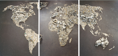 vik muniz, pictures of junk: www (world map), 2008