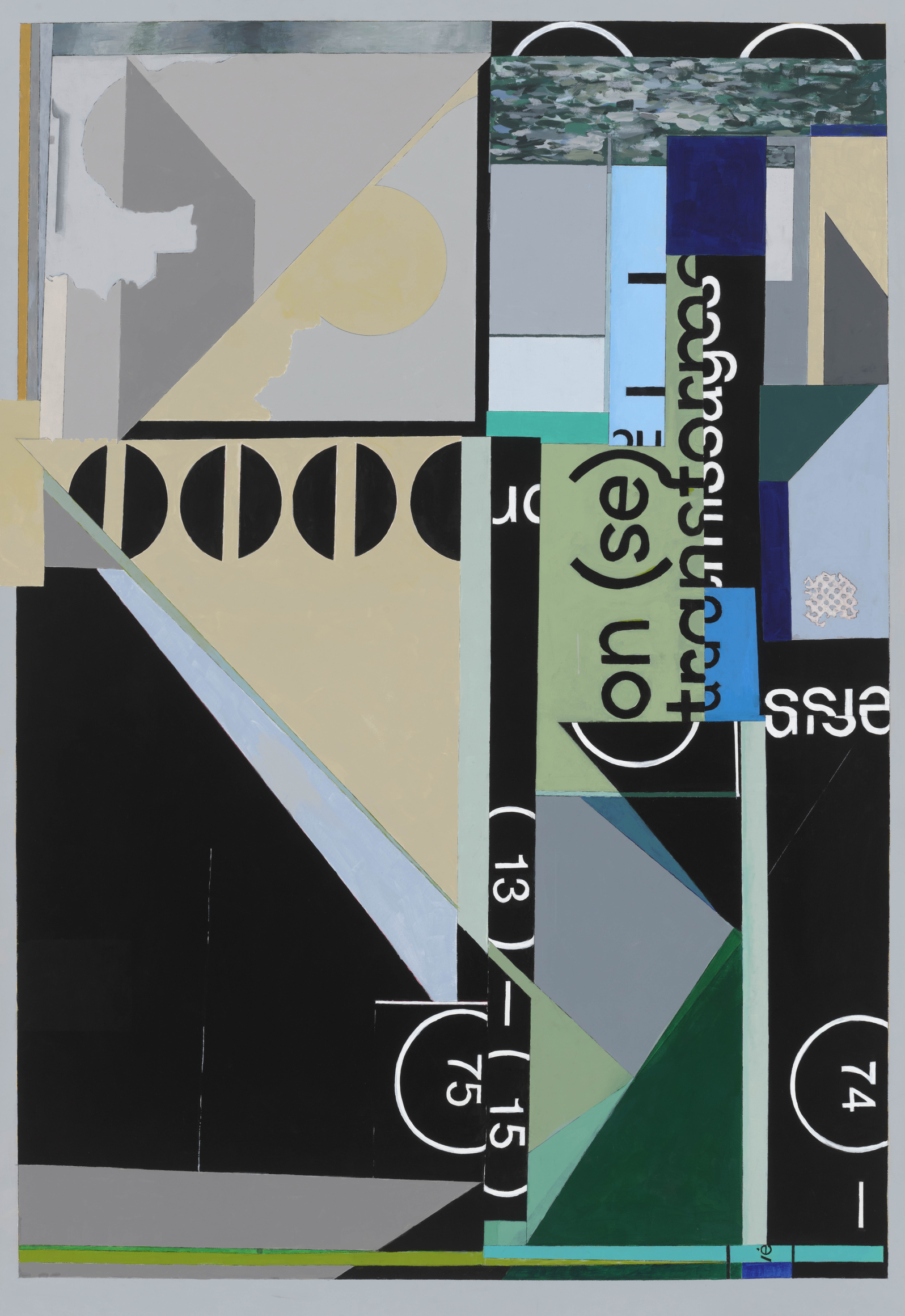 Mary Lum, On (se), 2024. Acrylic and photo transfer on paper, 69 1/2 x 49 1/2 inches.