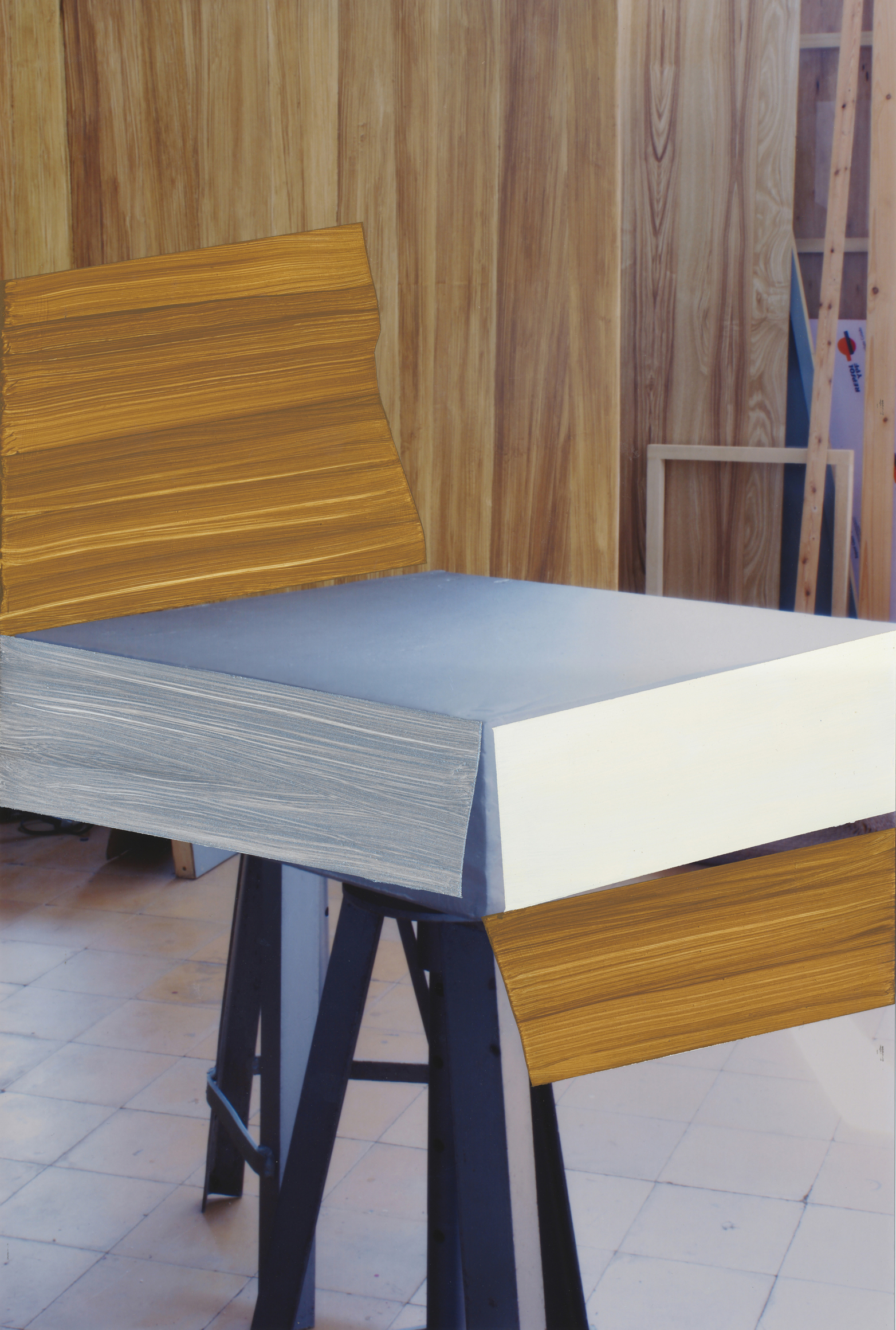 Pello Irazu, Modes of Reality 1, 2025. Acrylic paint on photograph, 15 3/4 x 10 inches.