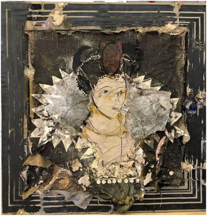 Manolo Valdés, Reina con tocado rojo sobre fondo negro, 2016