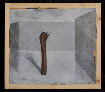 Image of Oriano Galloni's "Fusione Degli Elementi (Fusion of the Elements)" wood, Bardiglio marble and mixed media artwork