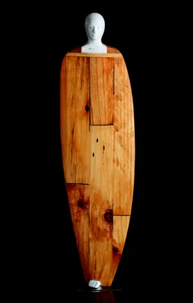 Image of Oriano Galloni's "Anima Silenziosa - Il Piccolini (Silent Soul–The LIttle Ones) 19" white Carrara marble, wood and stainless steel sculpture