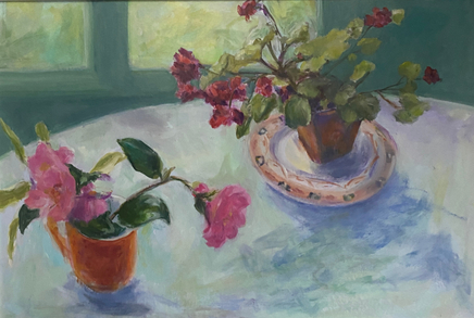 Edwina Broadbent, Pink Camelia and Red Pelargonium