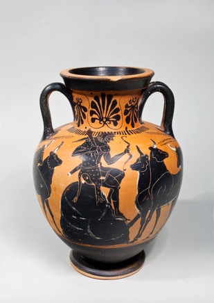 Greek black-figure amphora with Herakles and Geryon, Athens, c.500 BC, attributed to the Leagros Group