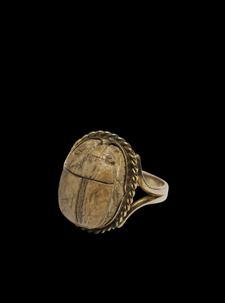Egyptian scarab ring, 2nd Intermediate Period, c. 1800-1570 BC; the gold setting is early 20th century