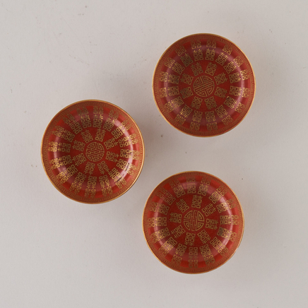 Three Chinese Coral-Ground Small Bowls, Tongzhi (1862 to 1863)